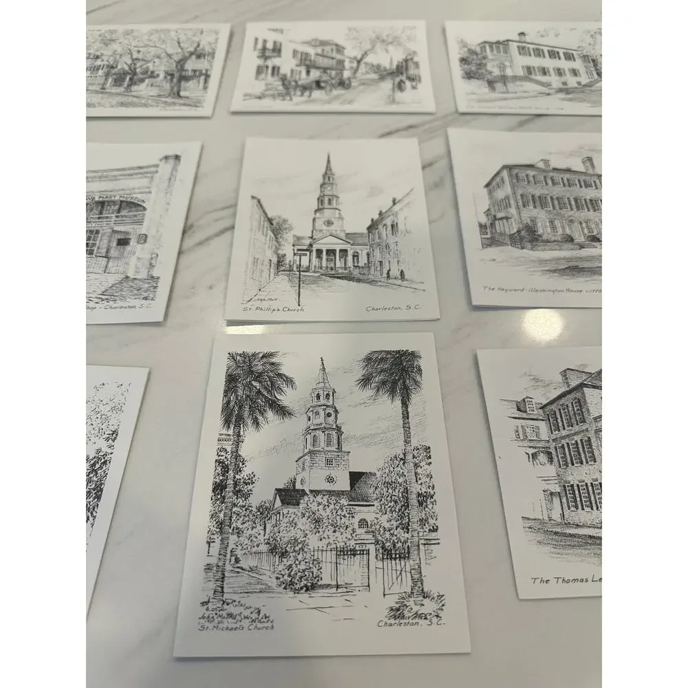 Vintage Charleston Sketches John Moll Note Cards Heritage Art 9 Cards Boxed Set
